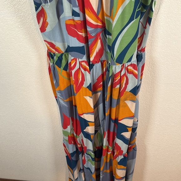 GOA by Japna Blue Tropical Botanical Tiered Midi Dress Size XL - Picture 2 of 6